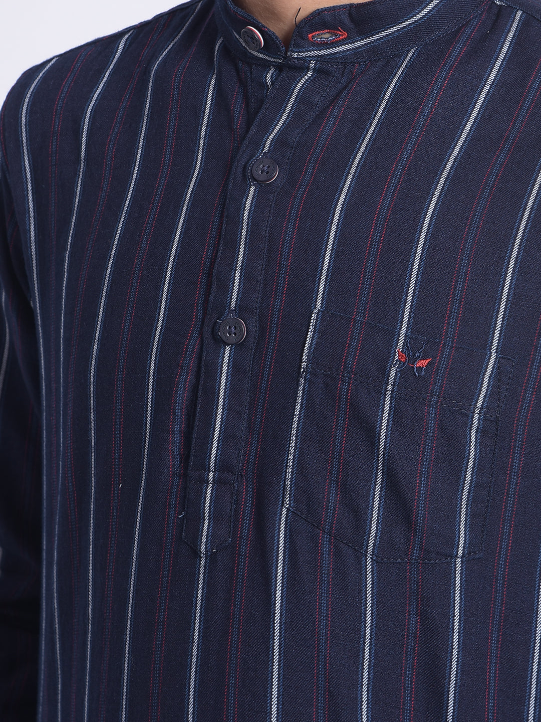 Navy Blue Striped Kurta-Boy Kurtas-Crimsoune Club