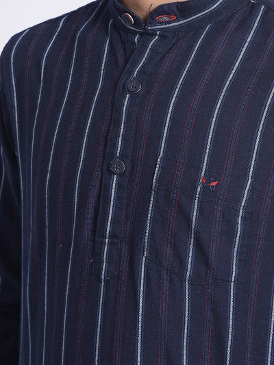 Navy Blue Striped Kurta-Boy Kurtas-Crimsoune Club