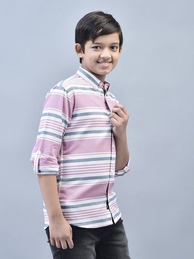 Pink Striped Shirt-Boys Shirts-Crimsoune Club