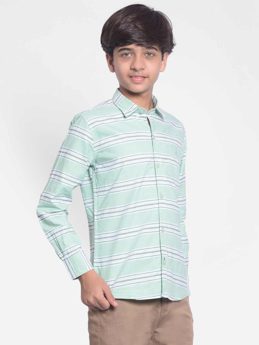 Green Striped Shirt-Boys Shirts-Crimsoune Club