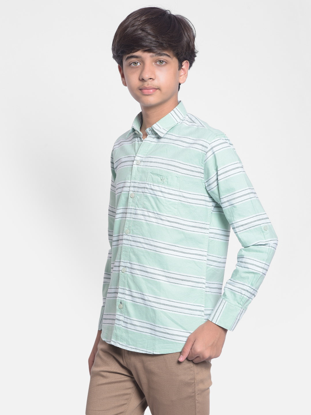 Green Striped Shirt-Boys Shirts-Crimsoune Club