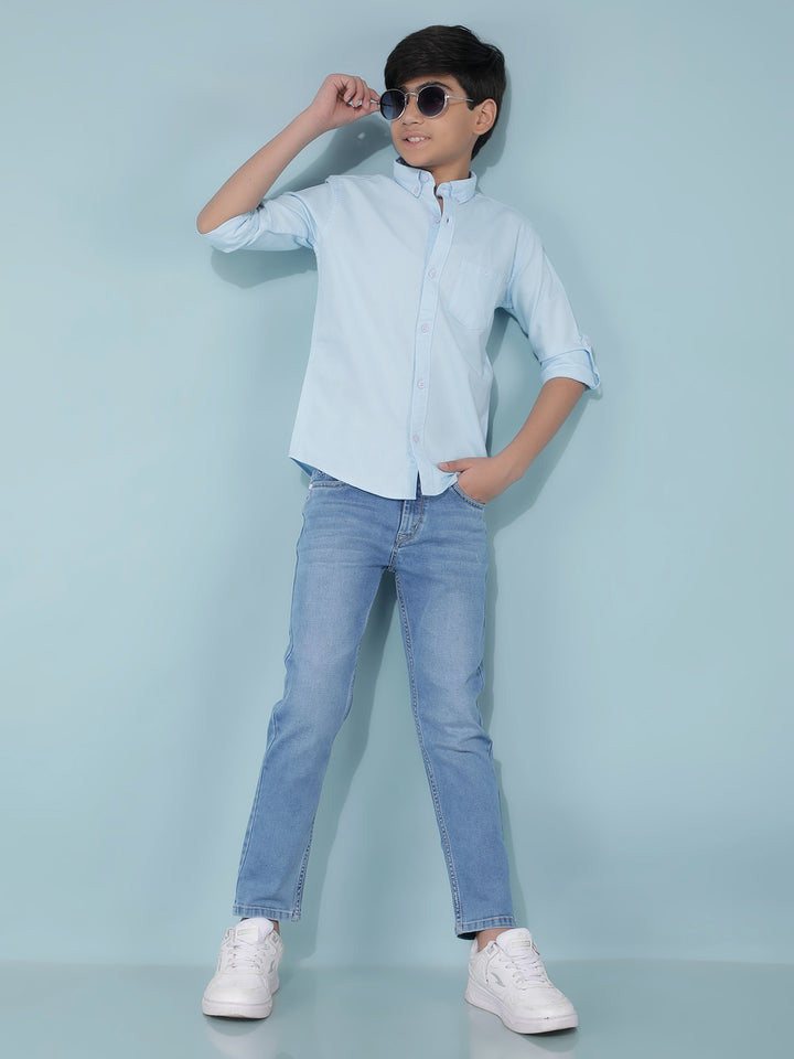 Blue 100% Cotton Shirt-Boys Shirts-Crimsoune Club