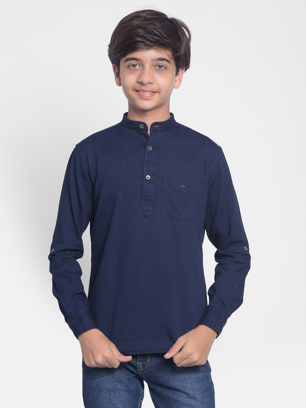 Navy Blue Denim Kurta-Boys Kurta-Crimsoune Club