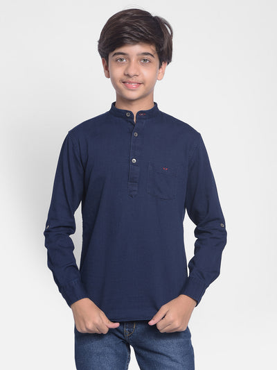 Navy Blue Denim Kurta-Boys Kurta-Crimsoune Club