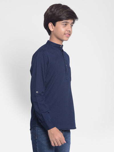 Navy Blue Denim Kurta-Boys Kurta-Crimsoune Club