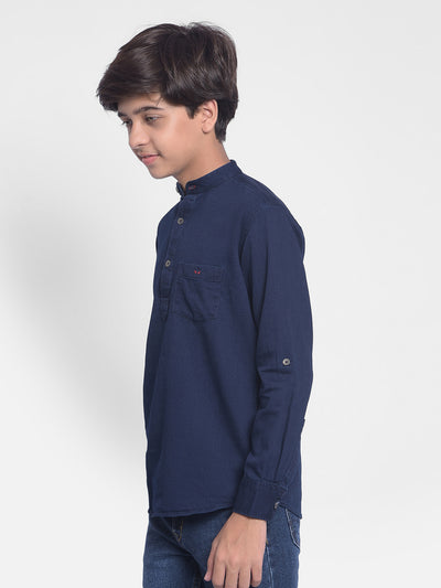 Navy Blue Denim Kurta-Boys Kurta-Crimsoune Club
