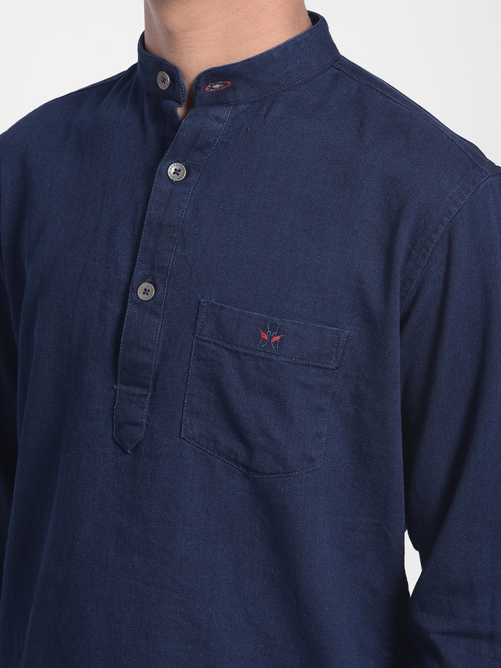 Navy Blue Denim Kurta-Boys Kurta-Crimsoune Club