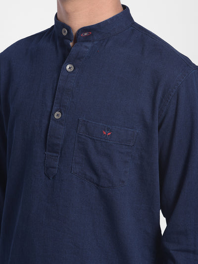 Navy Blue Denim Kurta-Boys Kurta-Crimsoune Club