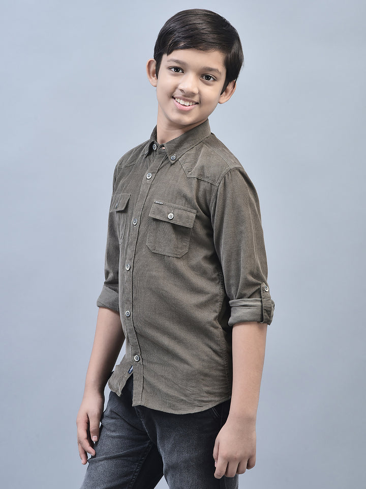 Olive Shirt-Boys Shirts-Crimsoune Club