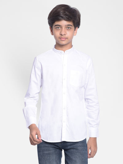 White Mandarin Collar Shirt-Boys Shirts-Crimsoune Club