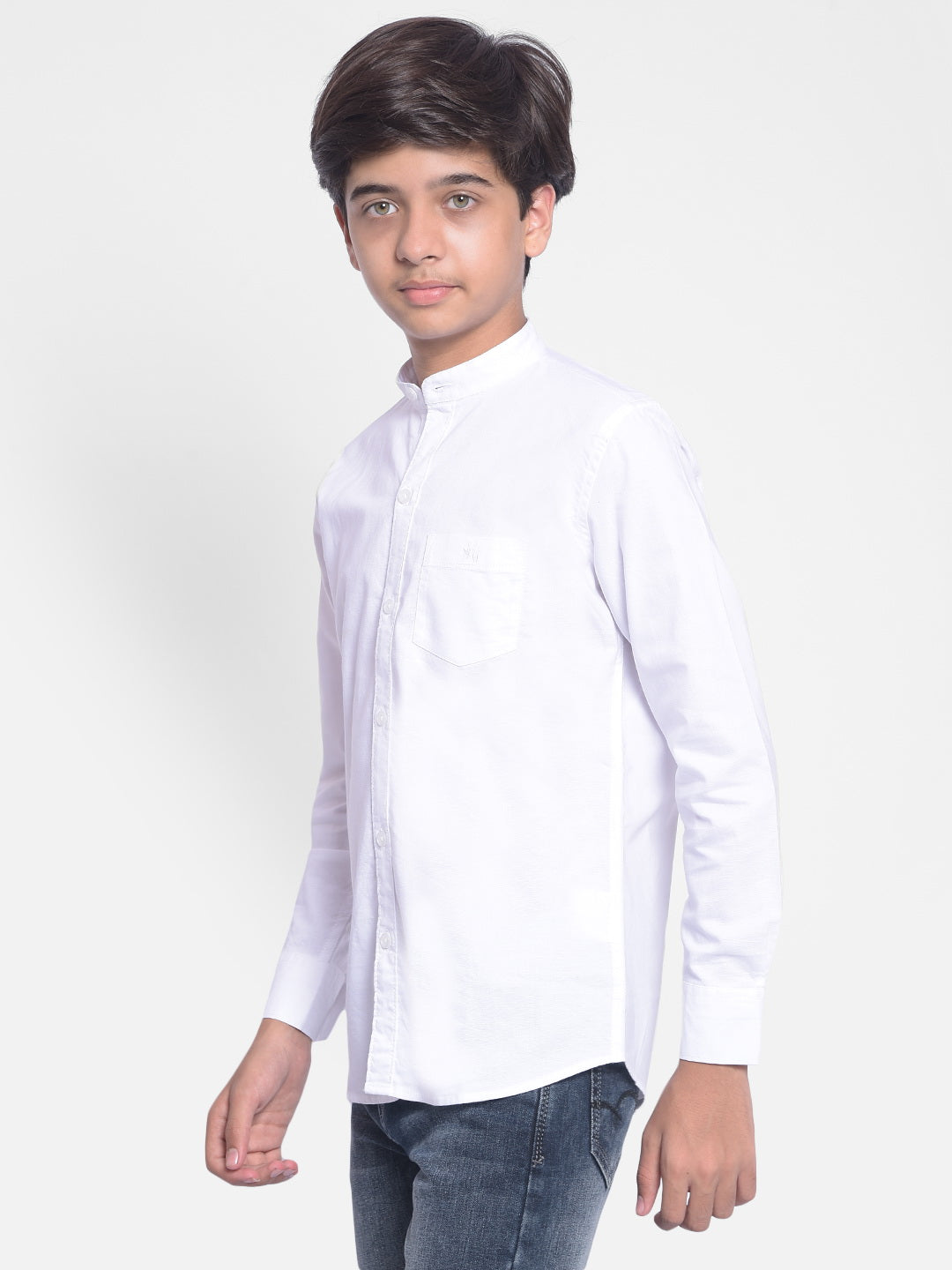 White Mandarin Collar Shirt-Boys Shirts-Crimsoune Club