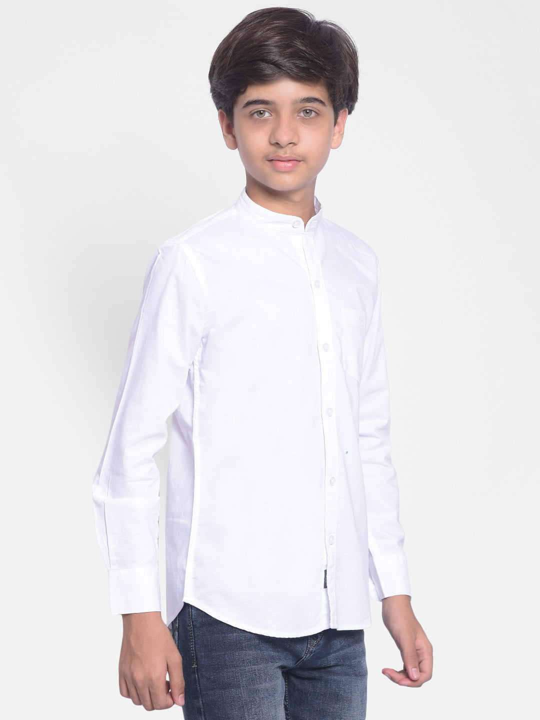 White Mandarin Collar Shirt-Boys Shirts-Crimsoune Club