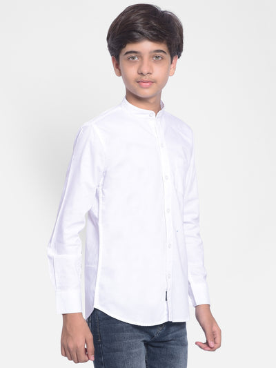White Mandarin Collar Shirt-Boys Shirts-Crimsoune Club