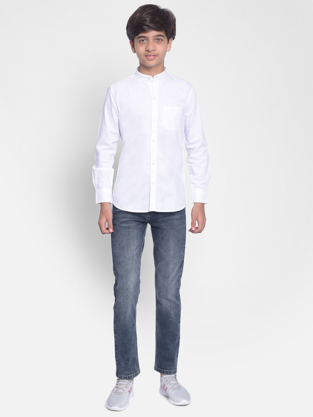 White Mandarin Collar Shirt-Boys Shirts-Crimsoune Club