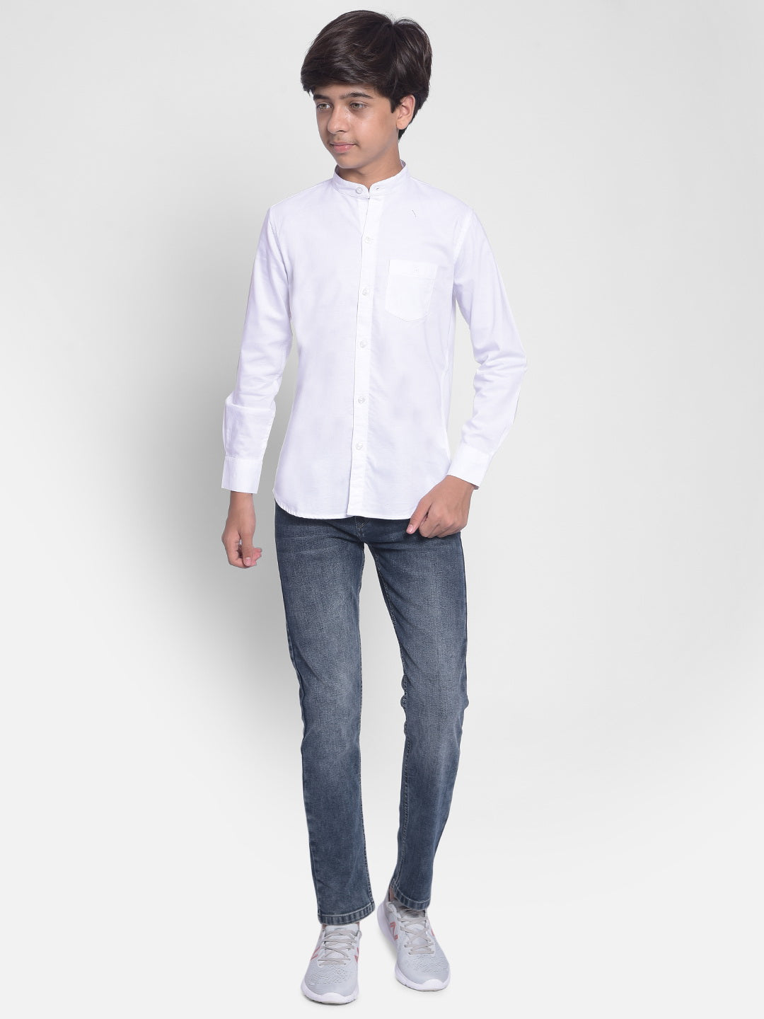 White Mandarin Collar Shirt-Boys Shirts-Crimsoune Club