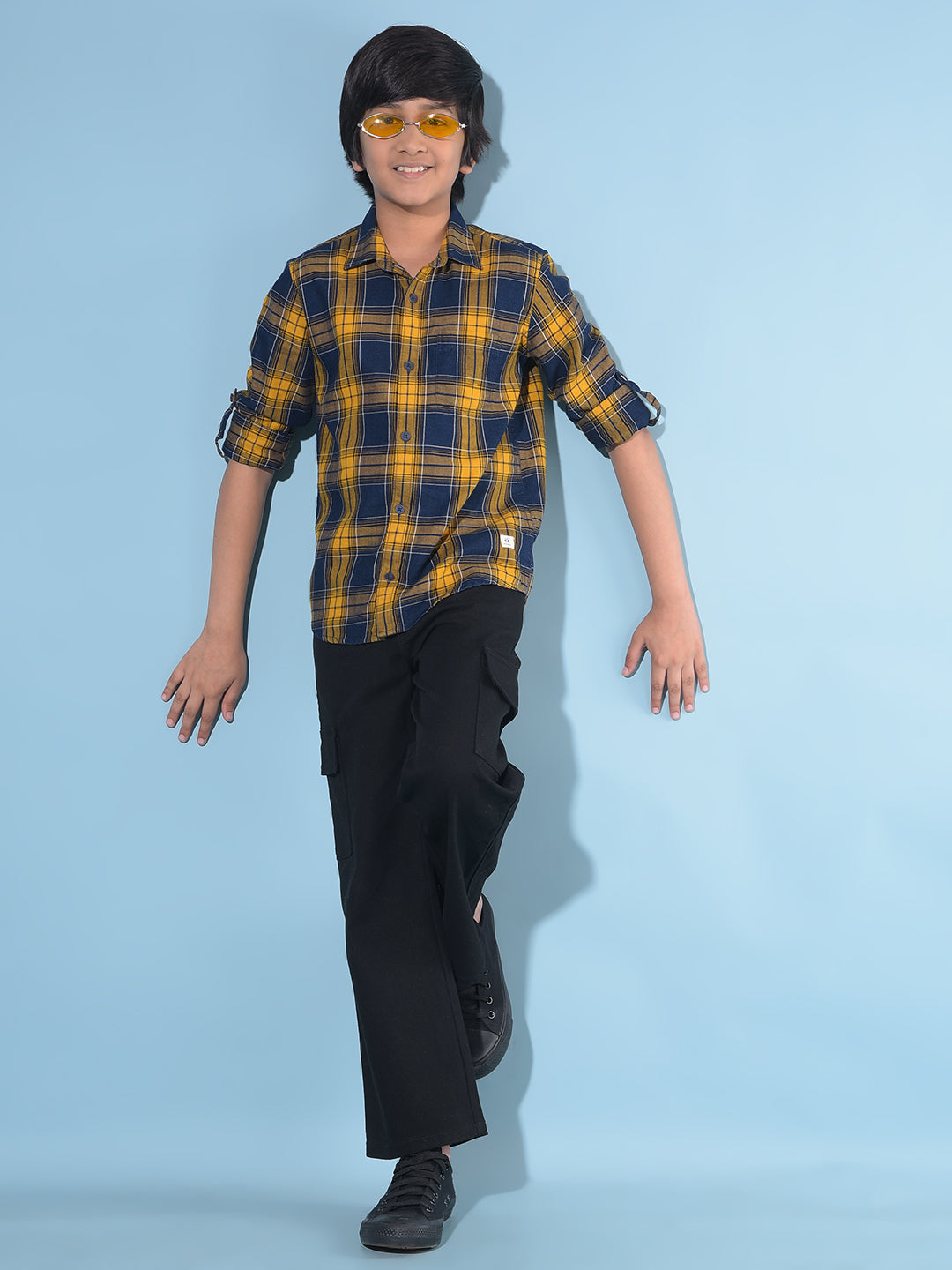 Mustard Tartan Check 100% Cotton Shirt-Boys Shirts-Crimsoune Club