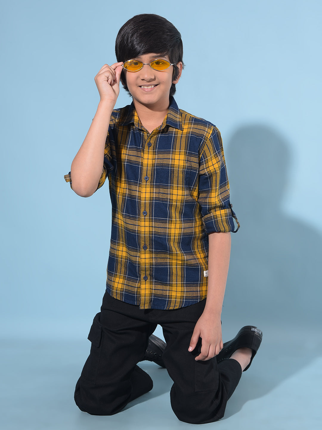 Mustard Tartan Check 100% Cotton Shirt-Boys Shirts-Crimsoune Club