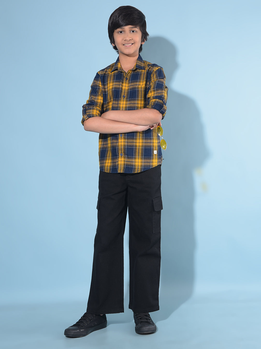 Mustard Tartan Check 100% Cotton Shirt-Boys Shirts-Crimsoune Club