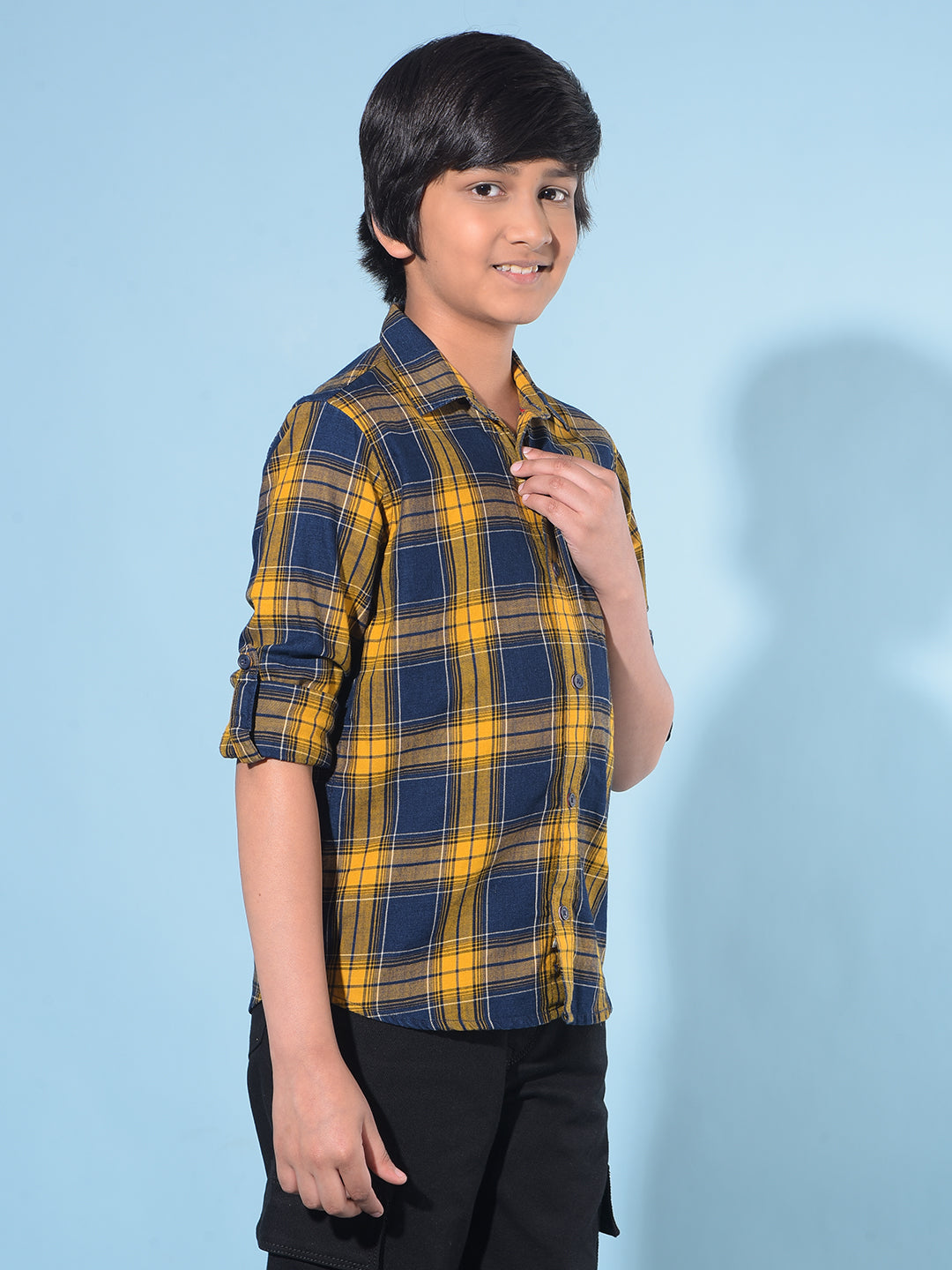 Mustard Tartan Check 100% Cotton Shirt-Boys Shirts-Crimsoune Club