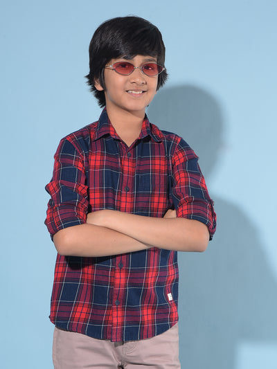 Red Tartan Check 100% Cotton Shirt-Boys Shirts-Crimsoune Club