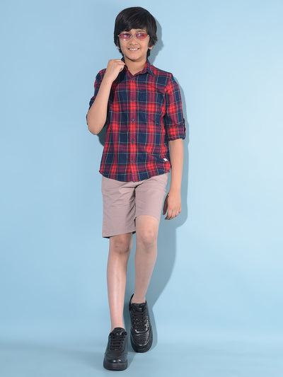 Red Tartan Check 100% Cotton Shirt-Boys Shirts-Crimsoune Club