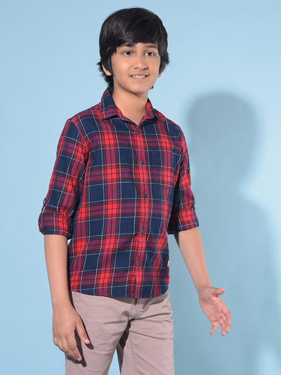 Red Tartan Check 100% Cotton Shirt-Boys Shirts-Crimsoune Club