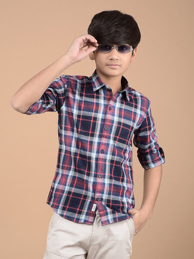 Red Checked Button Down Collar 100% Cotton Shirt-Boys Shirts-Crimsoune Club