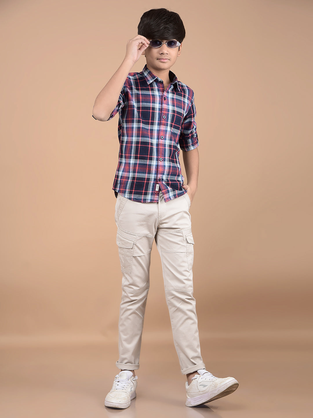 Red Checked Button Down Collar 100% Cotton Shirt-Boys Shirts-Crimsoune Club