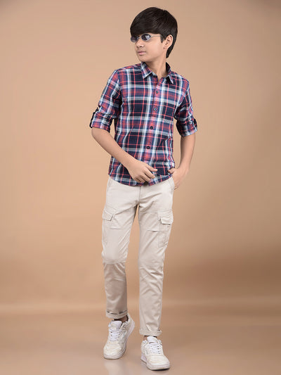 Red Checked Button Down Collar 100% Cotton Shirt-Boys Shirts-Crimsoune Club