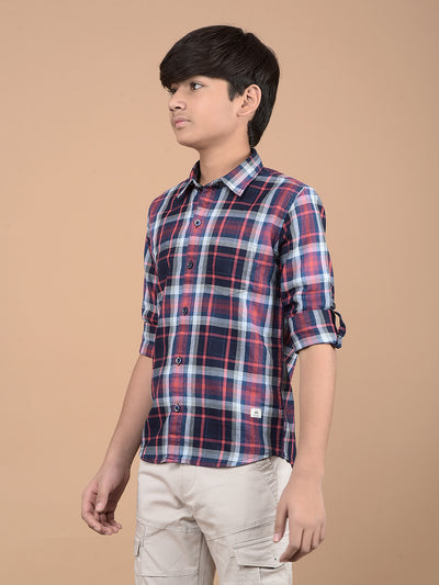 Red Checked Button Down Collar 100% Cotton Shirt-Boys Shirts-Crimsoune Club