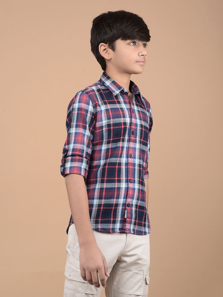 Red Checked Button Down Collar 100% Cotton Shirt-Boys Shirts-Crimsoune Club