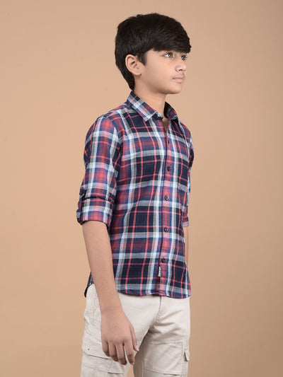 Red Checked Button Down Collar 100% Cotton Shirt-Boys Shirts-Crimsoune Club