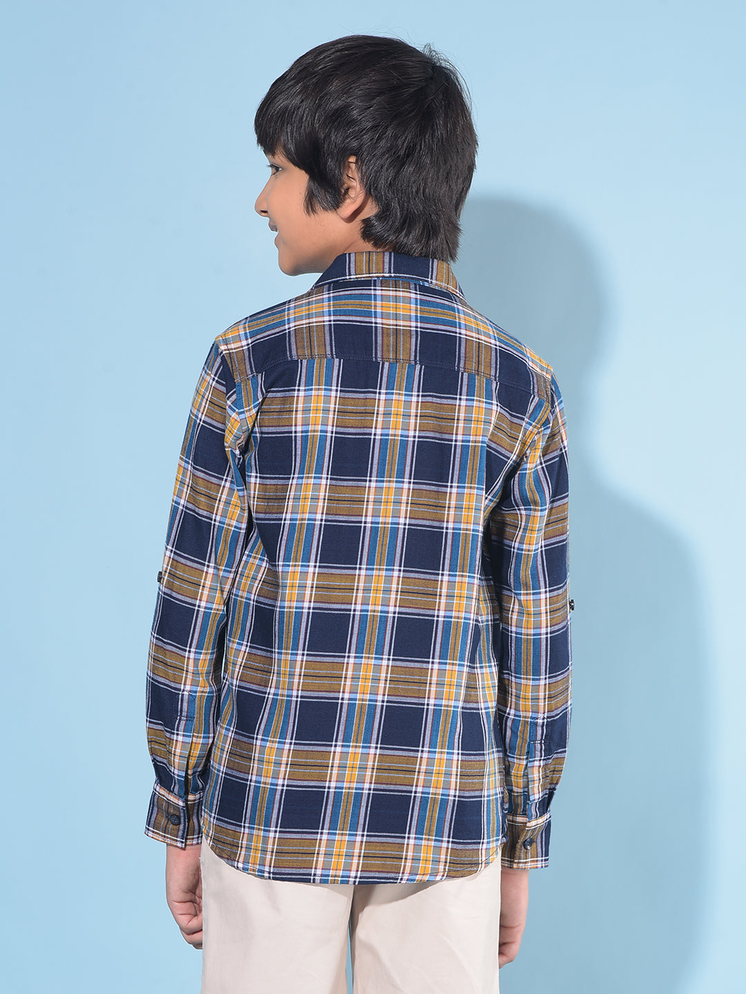 Blue Tartan Check 100% Cotton Shirt-Boys Shirts-Crimsoune Club