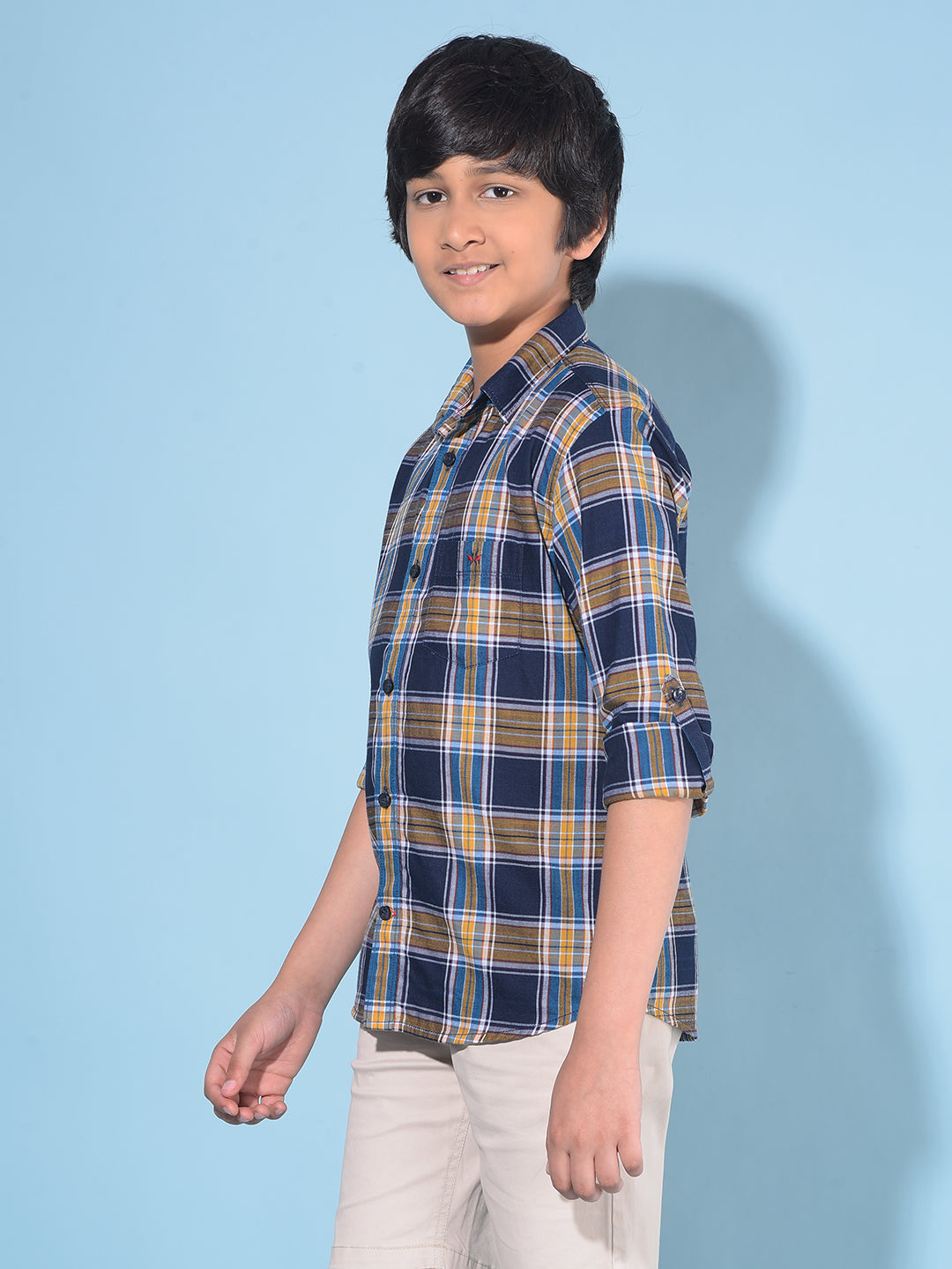 Blue Tartan Check 100% Cotton Shirt-Boys Shirts-Crimsoune Club