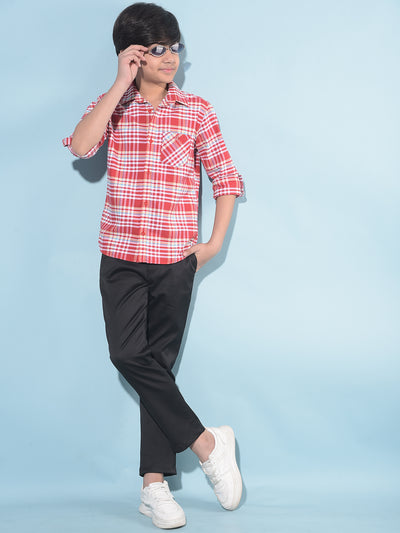 Red Tartan Check 100% Cotton Shirt-Boys Shirts-Crimsoune Club