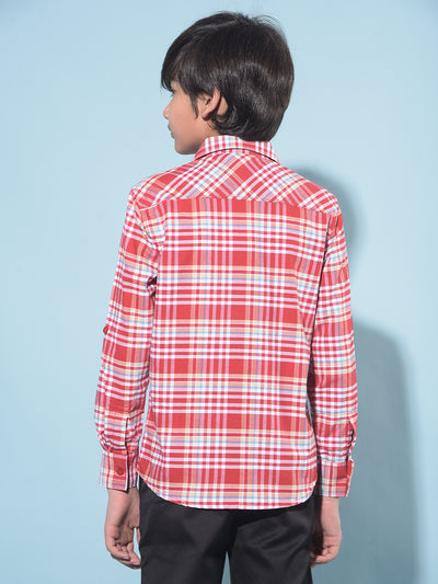 Red Tartan Check 100% Cotton Shirt-Boys Shirts-Crimsoune Club