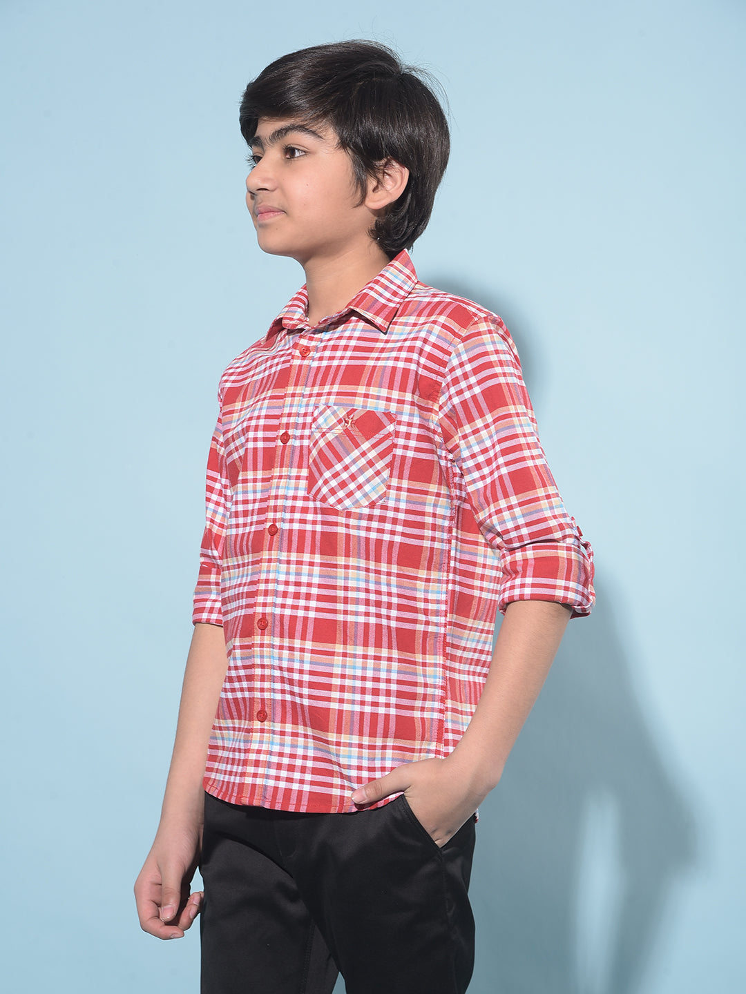 Red Tartan Check 100% Cotton Shirt-Boys Shirts-Crimsoune Club