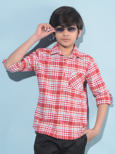 Red Tartan Check 100% Cotton Shirt-Boys Shirts-Crimsoune Club