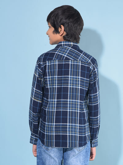 Navy Blue Tartan Check 100% Cotton Shirt-Boys Shirts-Crimsoune Club