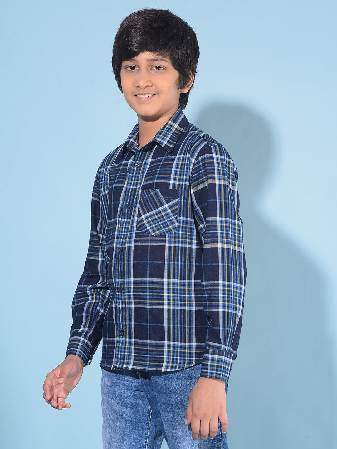 Navy Blue Tartan Check 100% Cotton Shirt-Boys Shirts-Crimsoune Club