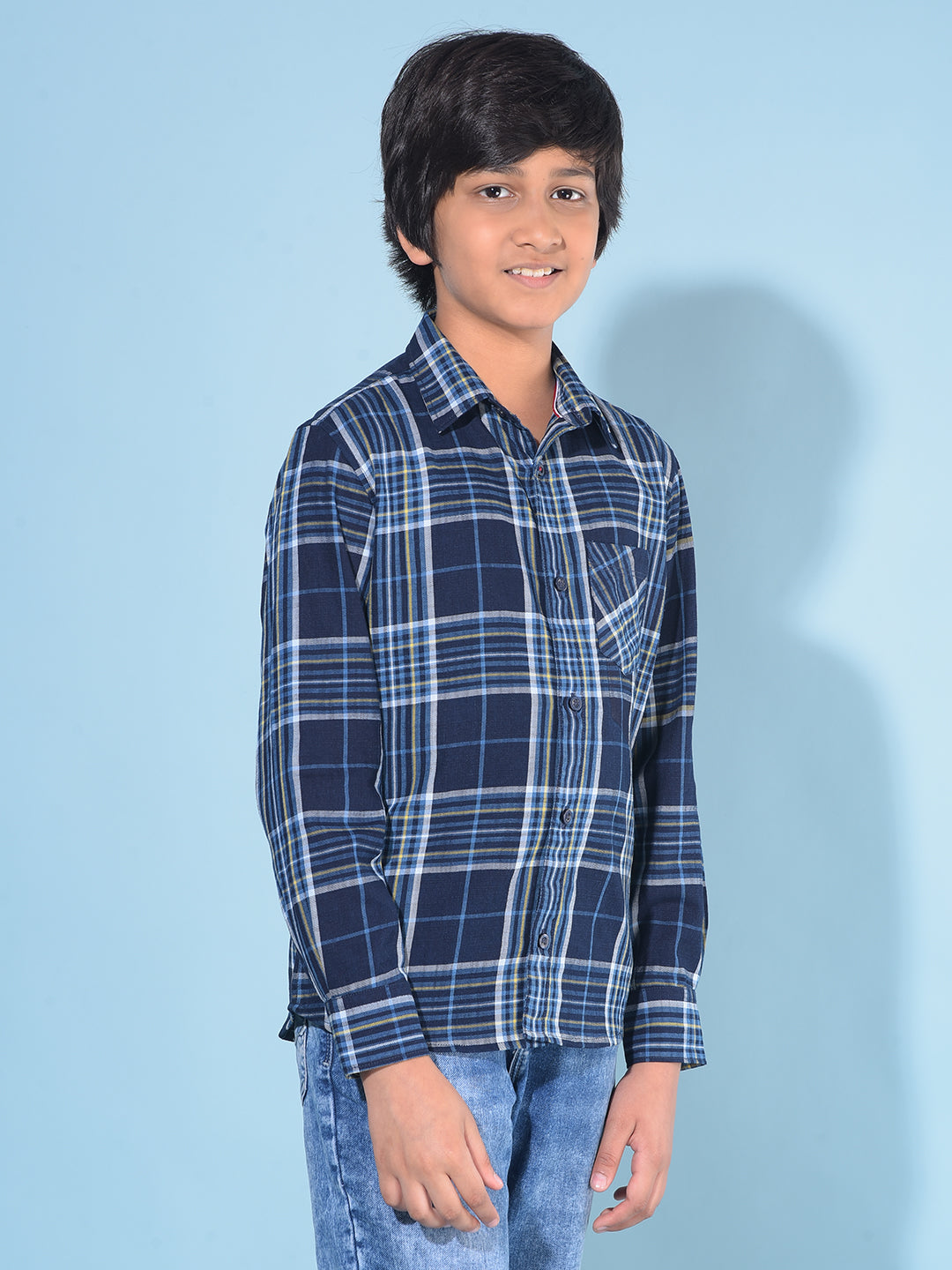 Navy Blue Tartan Check 100% Cotton Shirt-Boys Shirts-Crimsoune Club