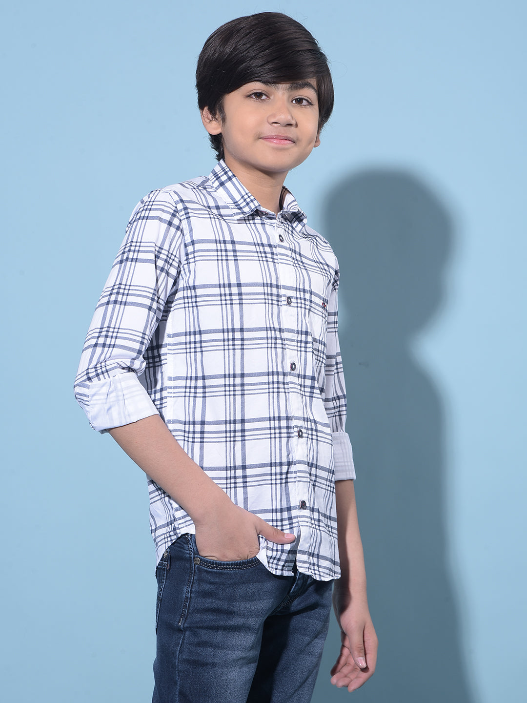 White Tartan Check 100% Cotton Shirt-Boys Shirts-Crimsoune Club