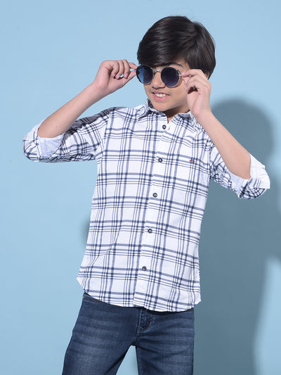 White Tartan Check 100% Cotton Shirt-Boys Shirts-Crimsoune Club