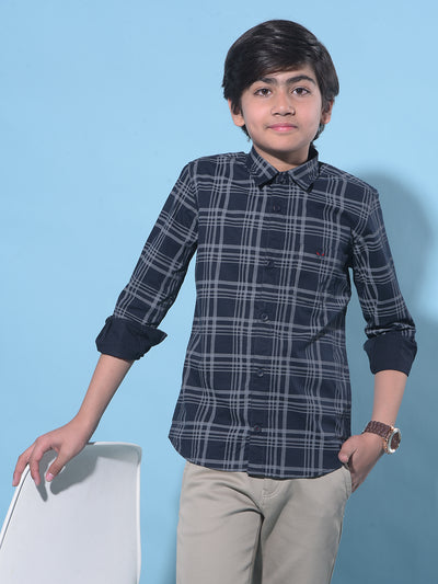 Navy Blue Tartan Check 100% Cotton Shirt-Boys Shirts-Crimsoune Club