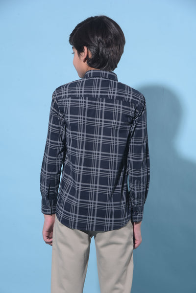 Navy Blue Tartan Check 100% Cotton Shirt-Boys Shirts-Crimsoune Club