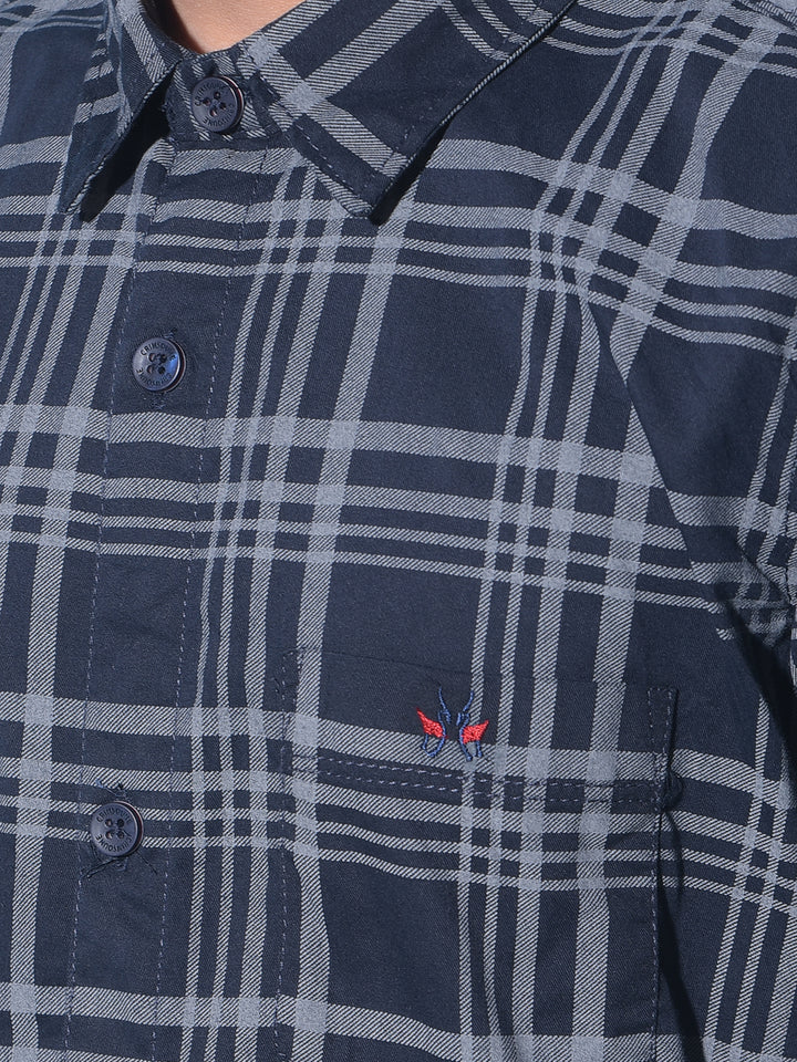 Navy Blue Tartan Check 100% Cotton Shirt-Boys Shirts-Crimsoune Club