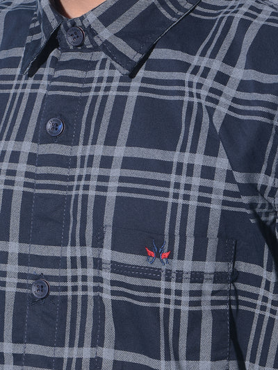 Navy Blue Tartan Check 100% Cotton Shirt-Boys Shirts-Crimsoune Club