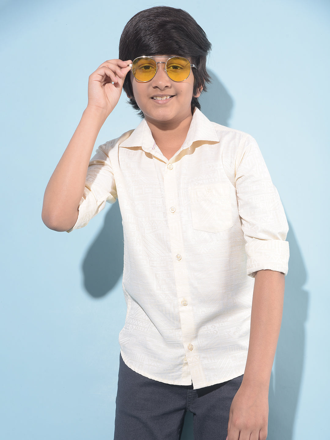 Beige Printed Shirt-Boys Shirts-Crimsoune Club