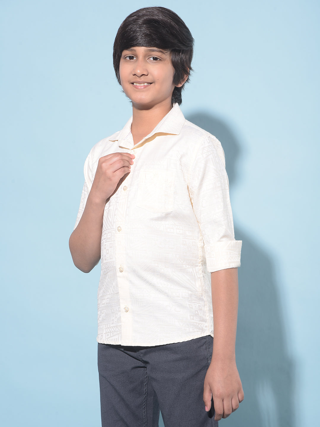 Beige Printed Shirt-Boys Shirts-Crimsoune Club