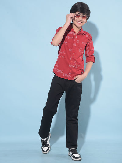 Red Printed 100% Cotton Shirt-Boys Shirts-Crimsoune Club